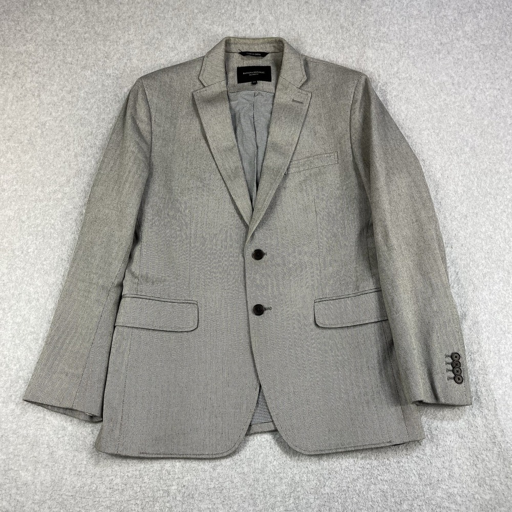 Banana Republic Mens 40R Tailored Fit Grey Herringbone Cotton Blazer Sport Coat